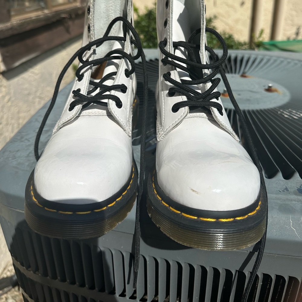 Women’s Dr Martens white patent Leather. Size 9